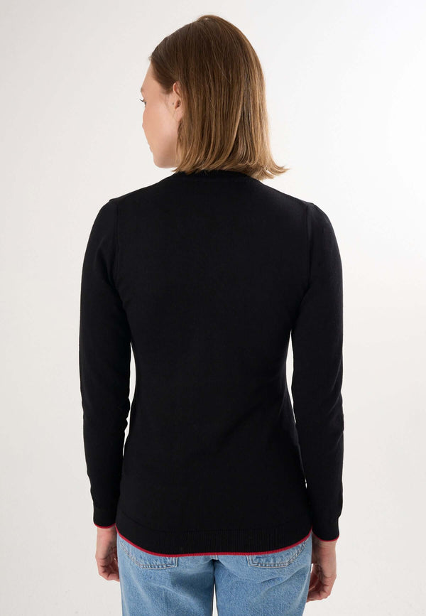 Knitted V-Neck Long Sleeve Pullover with Love embroidery