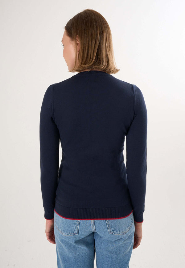 Knitted V-Neck Long Sleeve Pullover with Love embroidery