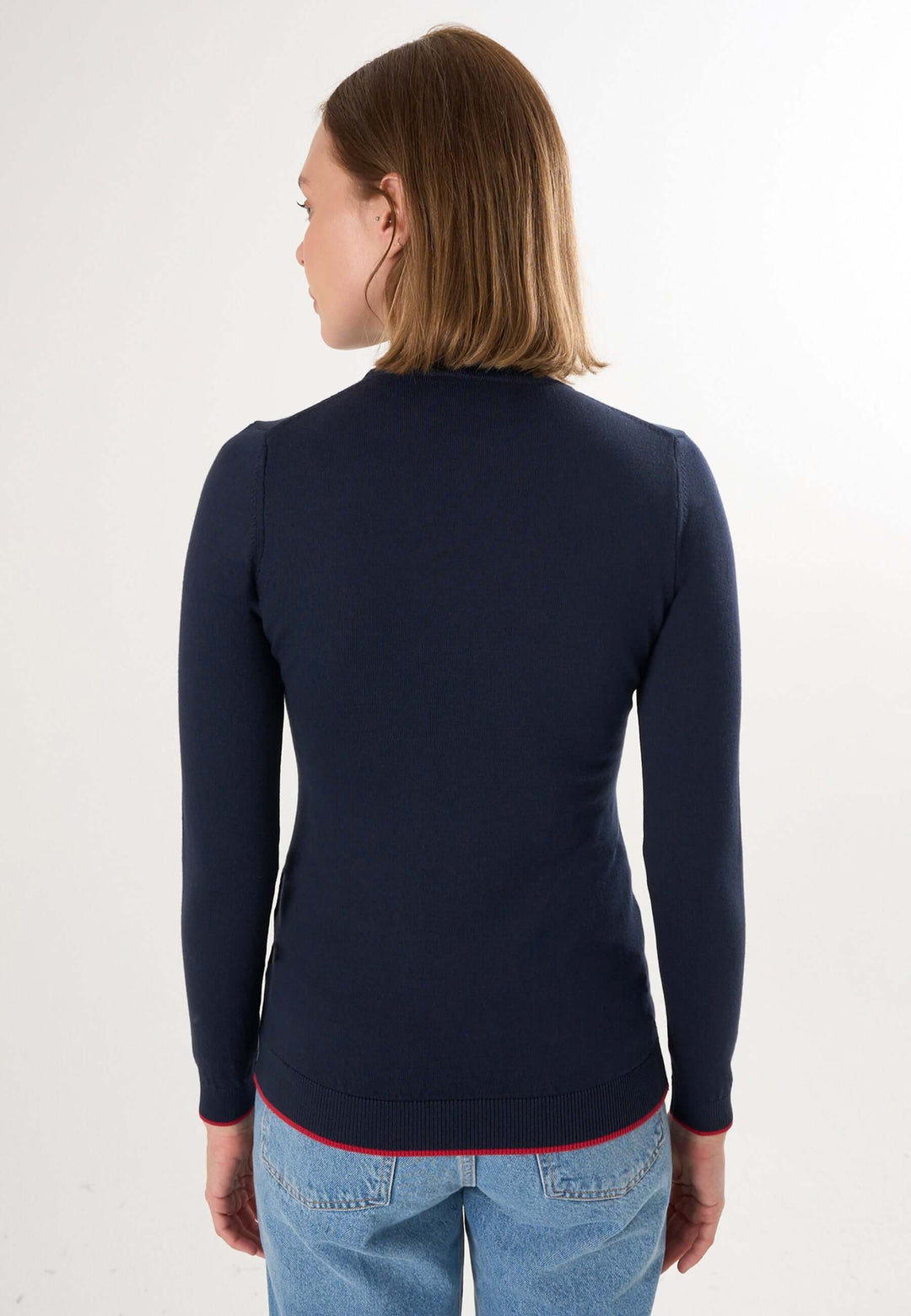 Knitted Crew Neck Long Sleeve Pullover with Love embroidery - Dark blue