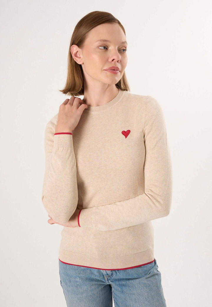 Knitted Crew Neck Long Sleeve Pullover with Love embroidery