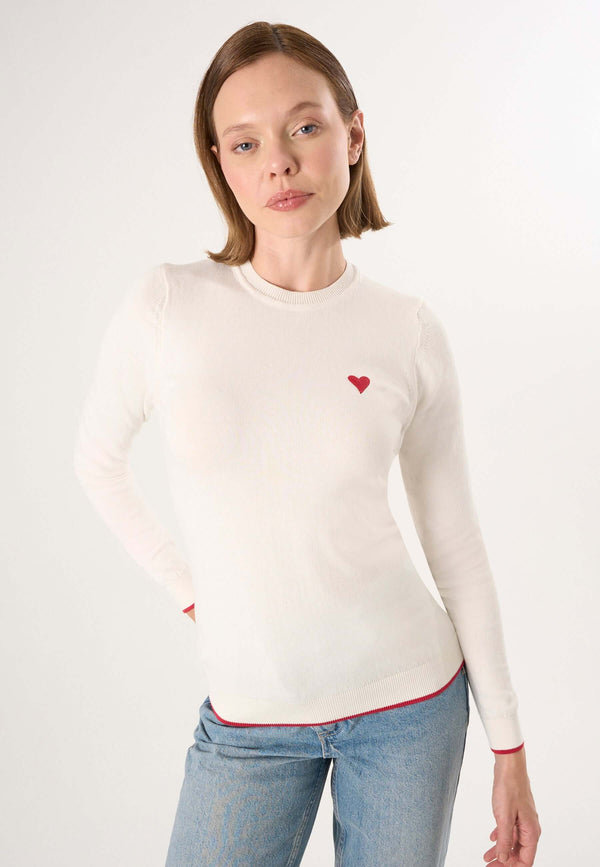 Knitted Crew Neck Long Sleeve Pullover with Love embroidery