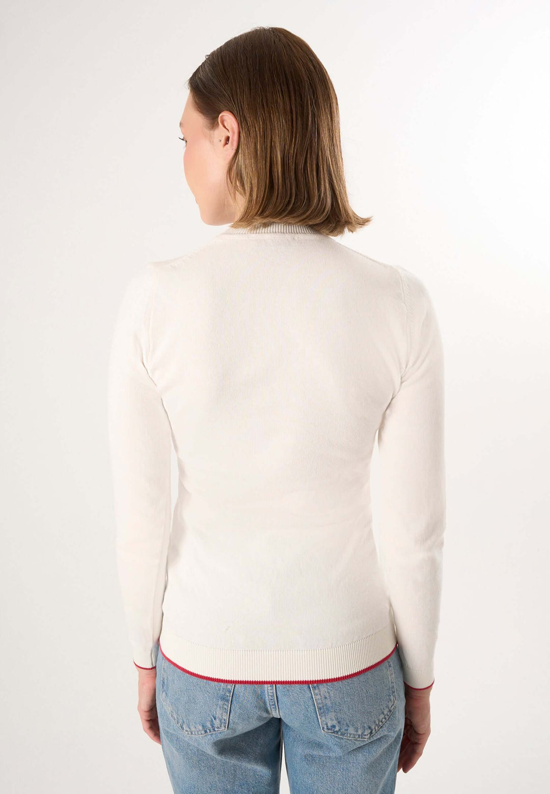 Knitted Crew Neck Long Sleeve Pullover with Love embroidery - Off-white