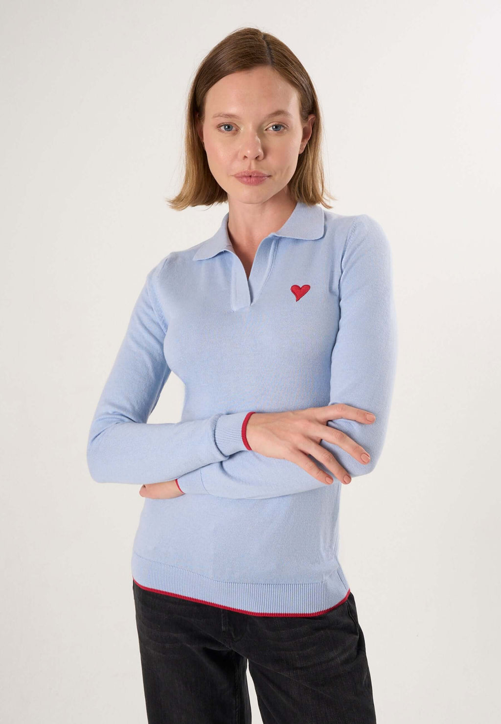 Knitted Long Sleeve Polo Pullover with Love embroidery