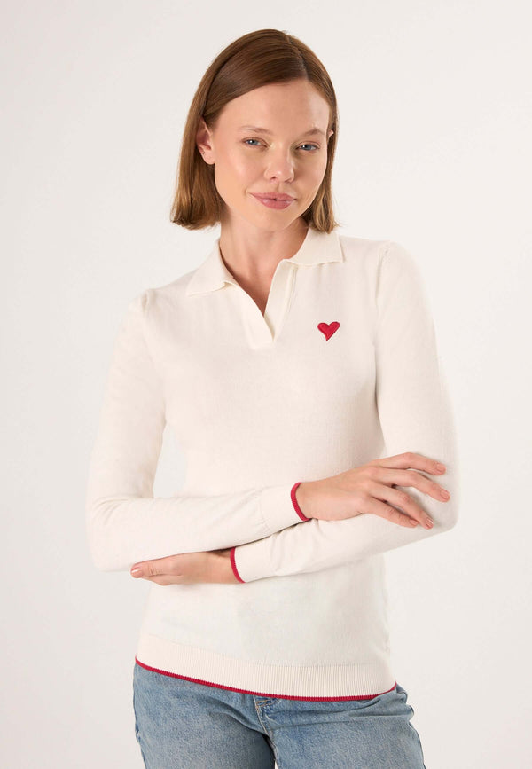 Knitted Long Sleeve Polo Pullover with Love embroidery