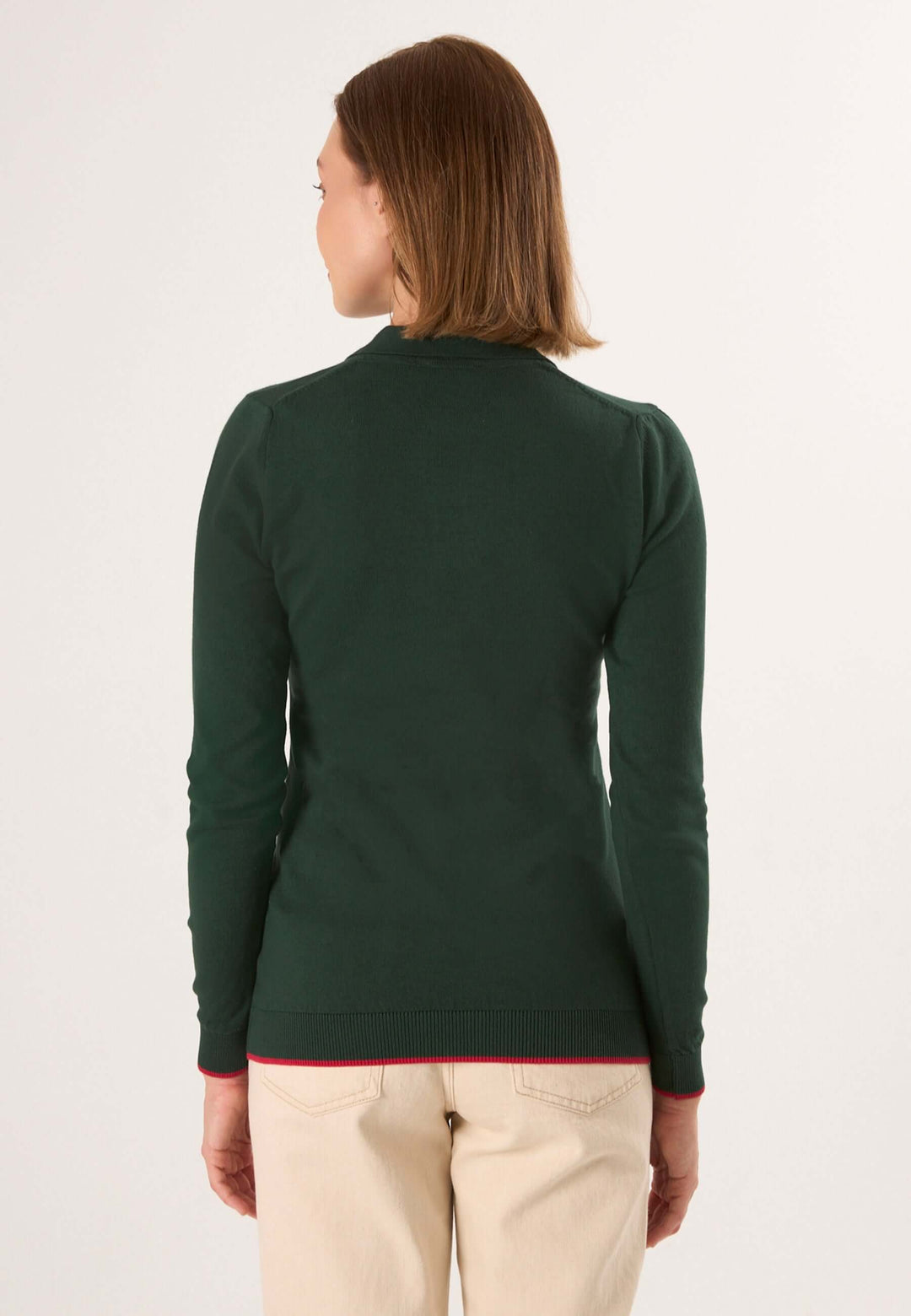 Knitted Long Sleeve Polo Pullover with Love embroidery - Green