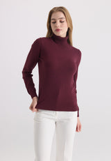 Rullekravepullover i bomuld til dame – bordeaux