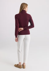 Rullekravepullover i bomuld til dame – bordeaux