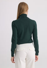 Jersey de cuello vuelto de algodón de mujer - Verde oscuro