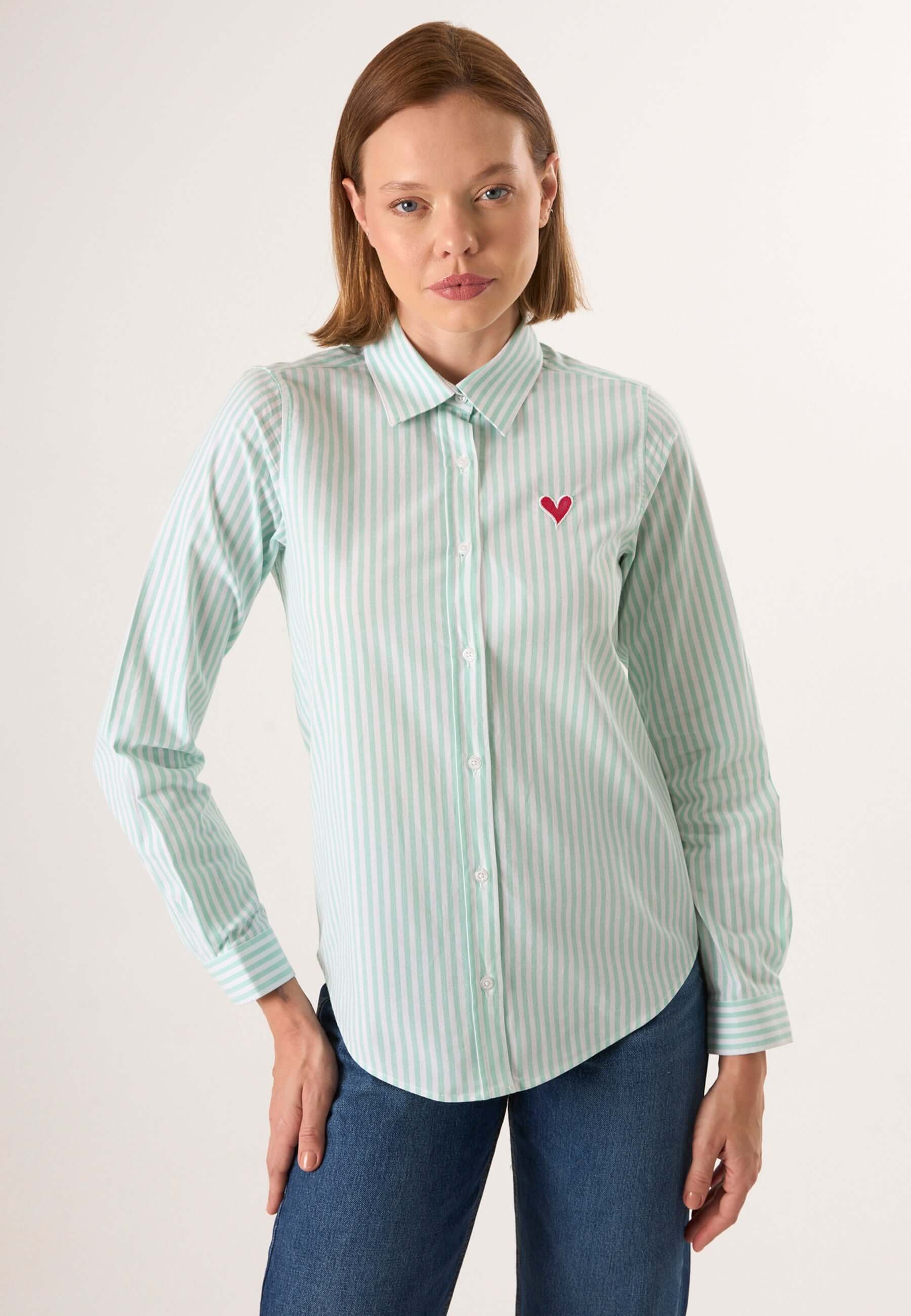 Striped Long Sleeve Shirt with Love embroidery