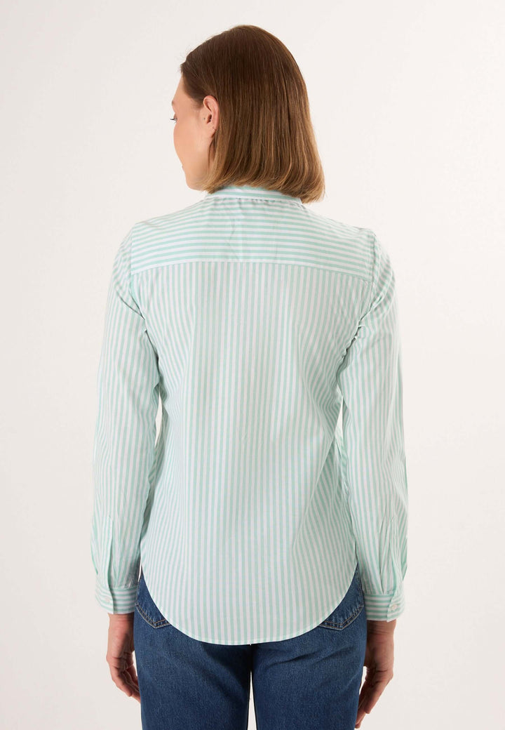 Striped Long Sleeve Shirt with Love embroidery - Green