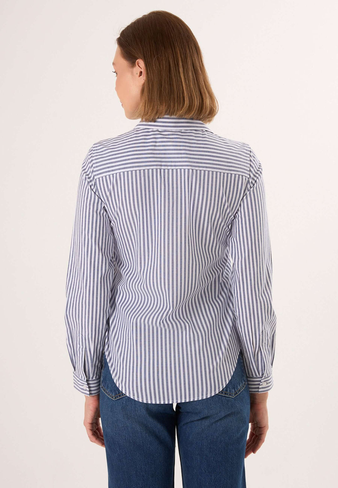 Striped Long Sleeve Shirt with Love embroidery - Dark blue