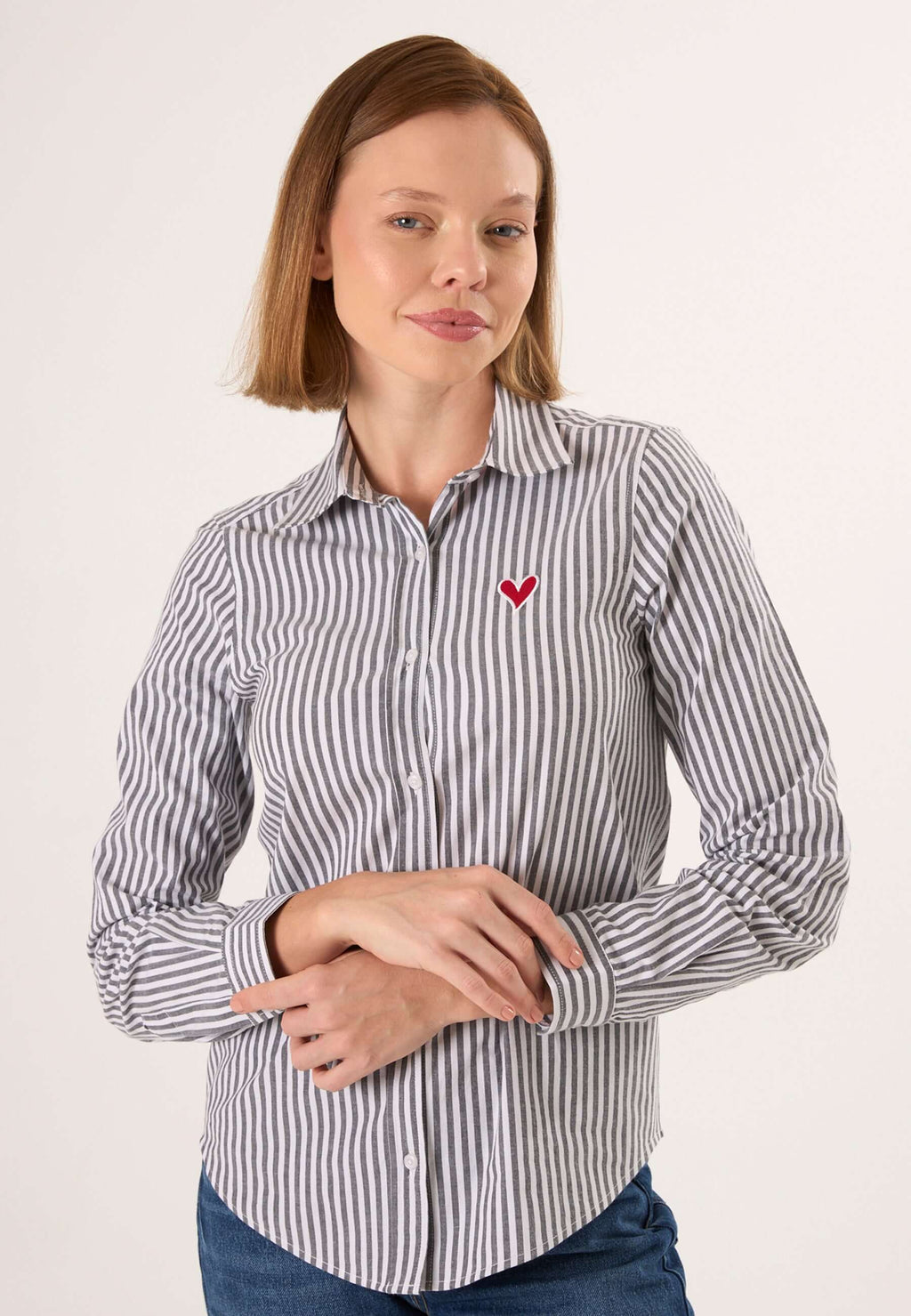 Striped Long Sleeve Shirt with Love embroidery