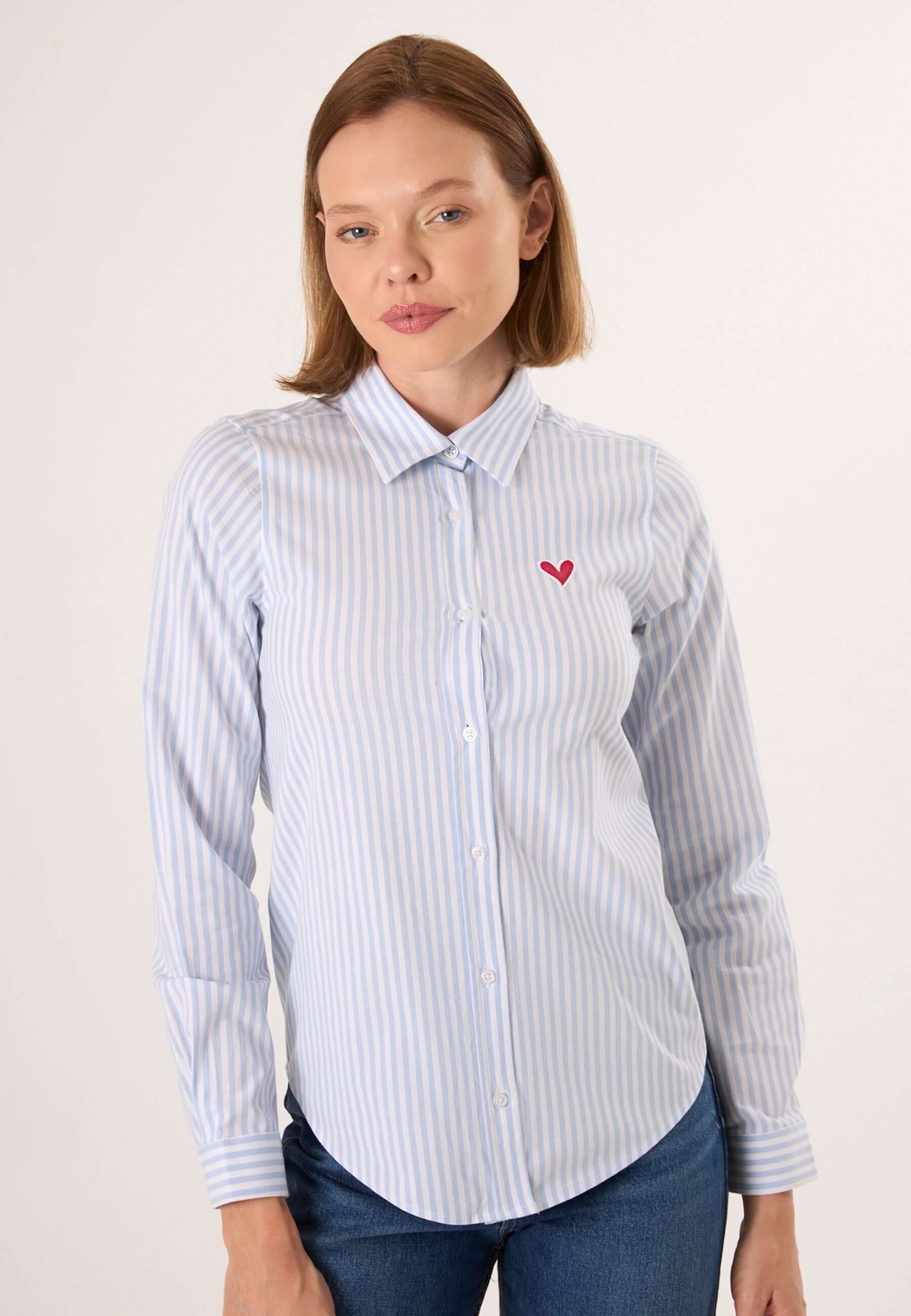 Striped Long Sleeve Shirt with Love embroidery