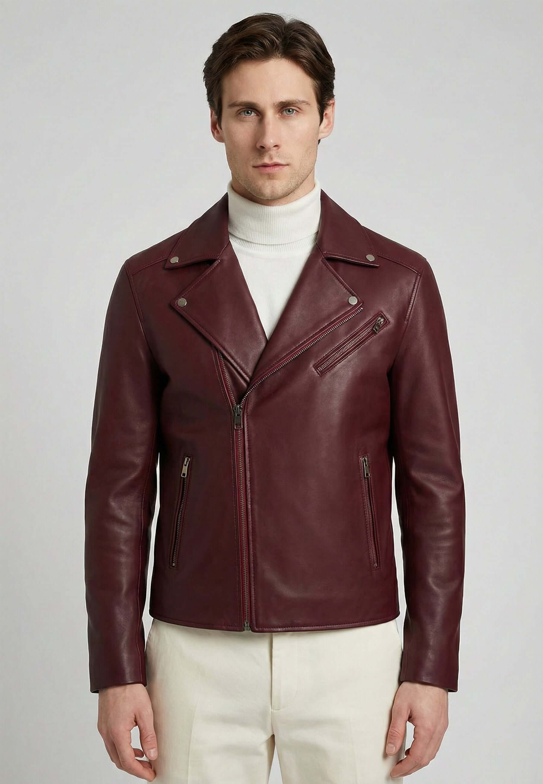 Full-Zipper Leather Jacket Biker