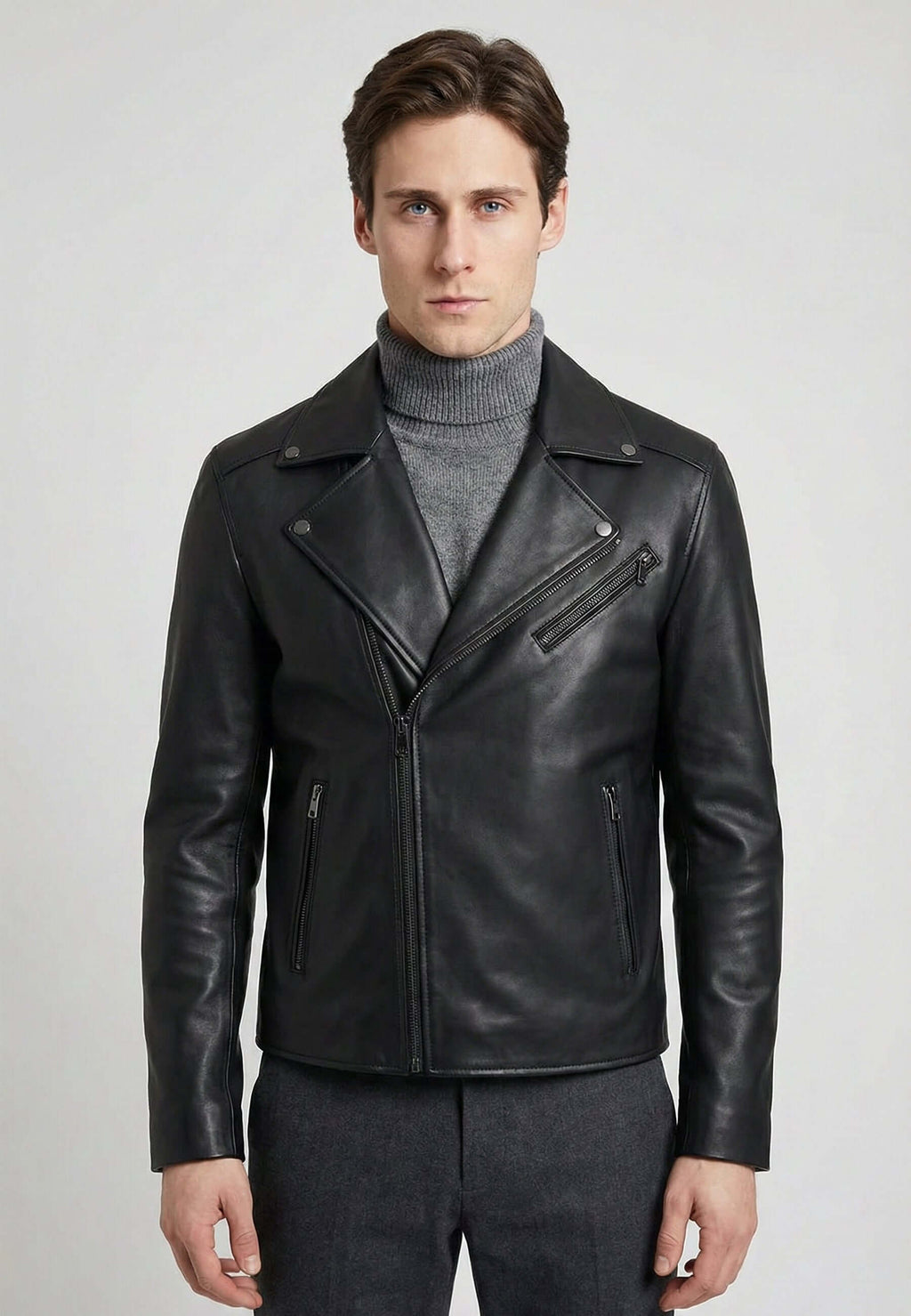Full-Zipper Leather Jacket Biker