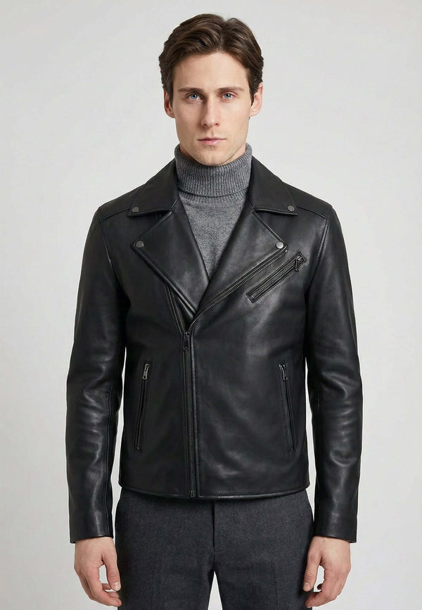 Full-Zipper Leather Jacket Biker