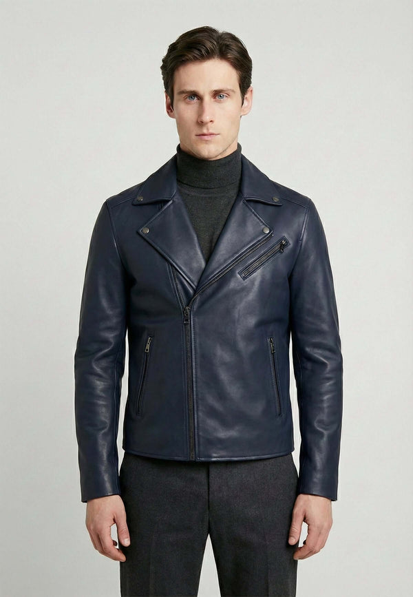 Full-Zipper Leather Jacket Biker